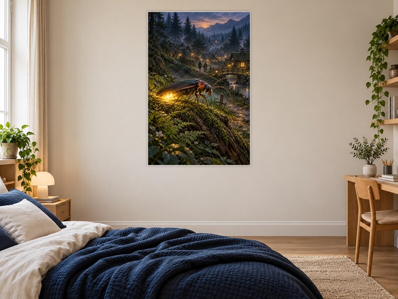 Firefly Art Print | Glowing Woodland Village Fantasy Wall Decor image 16