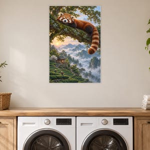 Red Panda Art Print | Misty Tea Garden Fantasy Wall Decor image 11
