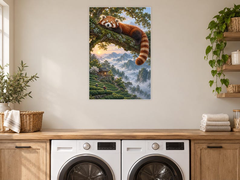 Red Panda Art Print | Misty Tea Garden Fantasy Wall Decor image 11