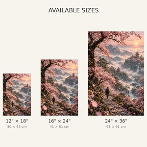 Tryck med körsbärsblommor i lunden | Väggkonst med japansk sakura | Poster med vårblommor i landskapet bild 3
