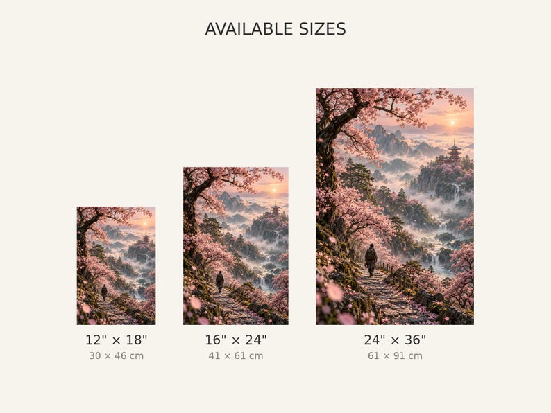 Tryck med körsbärsblommor i lunden | Väggkonst med japansk sakura | Poster med vårblommor i landskapet bild 3