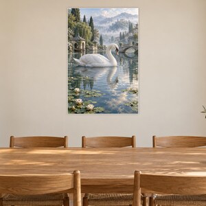 White Swan Art Print | Water Garden Fantasy Wall Decor bild 8