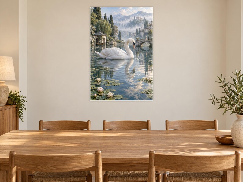 White Swan Art Print | Water Garden Fantasy Wall Decor bild 8