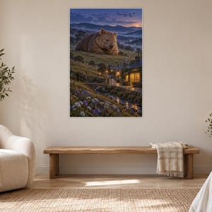 Wombat Art Print | Cozy Bookshop Village Fantasy Wall Decor imagen 5