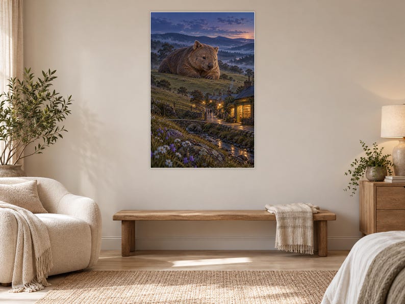 Wombat Art Print | Cozy Bookshop Village Fantasy Wall Decor imagen 5