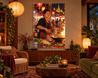 Bangkok Night Market Print | Thai Street Food Wall Art | Cinematic Night Portrait Poster
