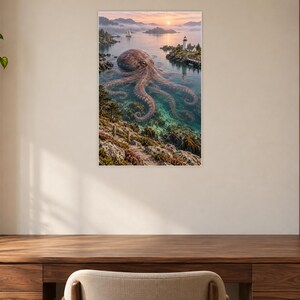 Octopus Art Print | Coastal Lighthouse Fantasy Wall Decor image 7