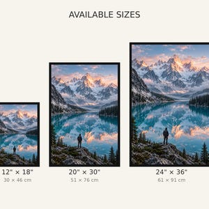 Framed Alpine Lake Landscape Print | Turquoise Mountain Reflection Poster | Epic Wanderlust Wall Art immagine 3