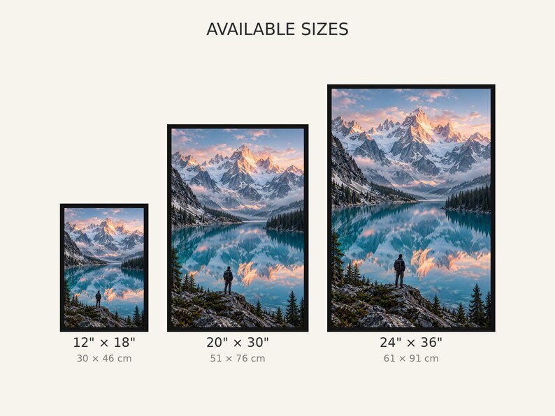 Framed Alpine Lake Landscape Print | Turquoise Mountain Reflection Poster | Epic Wanderlust Wall Art immagine 3