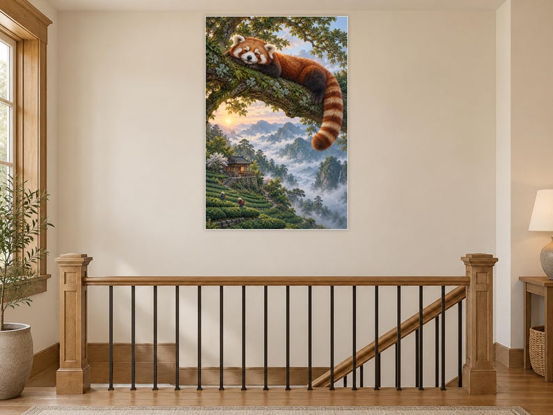 Red Panda Art Print | Misty Tea Garden Fantasy Wall Decor image 14