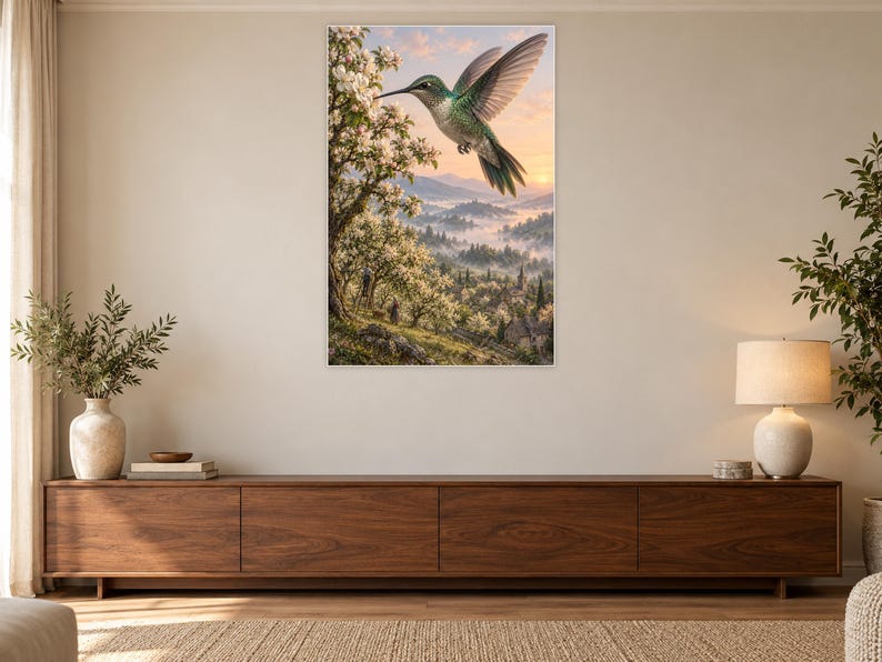 Hummingbird Art Print | Blossom Orchard Fantasy Wall Decor imagen 3