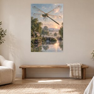 Dragonfly Art Print | Misty Canal Fantasy Wall Decor immagine 5