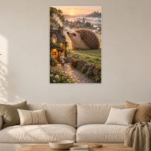 Hedgehog Art Print | Cozy Village Bakery Fantasy Wall Decor immagine 2