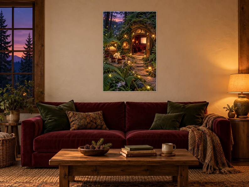 Woodland Cinema Art Print | Cozy Fantasy Movie Room Wall Decor image 1