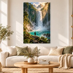 Waterfall Lagoon Print | Tropical Jungle Wall Art | Cascading Falls Nature Poster image 1