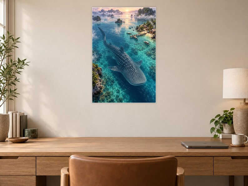 Whale Shark Art Print | Tropical Lagoon Fantasy Wall Decor zdjęcie 6