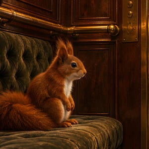 Squirrel Elevator Art Print | Warm Amber Night Wall Decor image 3