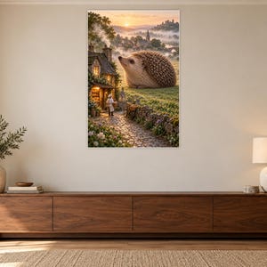 Hedgehog Art Print | Cozy Village Bakery Fantasy Wall Decor immagine 3