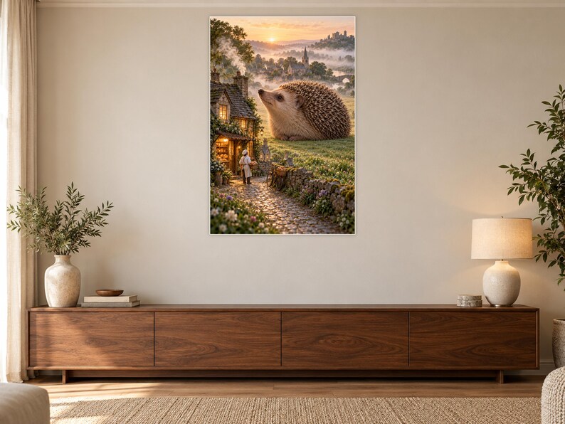 Hedgehog Art Print | Cozy Village Bakery Fantasy Wall Decor immagine 3