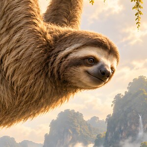 Sloth Art Print | Tropical River Village Fantasy Wall Decor image 19