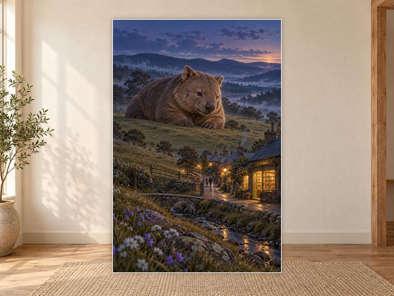 Wombat Art Print | Cozy Bookshop Village Fantasy Wall Decor imagen 18