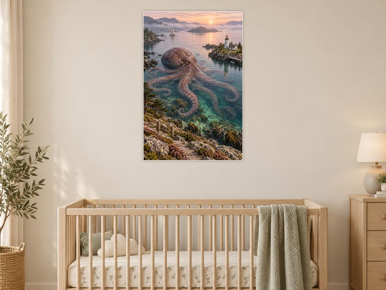 Octopus Art Print | Coastal Lighthouse Fantasy Wall Decor image 15