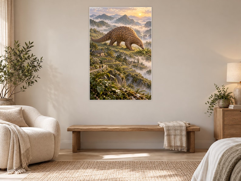 Pangolin Art Print | Terraced Village Fantasy Wall Decor Bild 5
