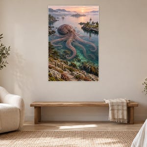 Octopus Art Print | Coastal Lighthouse Fantasy Wall Decor image 5