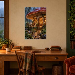 Kunstdruck „Mushroom Cafe“ | Wanddeko im Cottagecore-Stil mit regnerischem Waldmotiv Bild 2