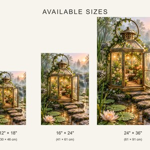 Lámina artística de invernadero con farol / Decoración de pared para estanque de jardín botánico imagen 4