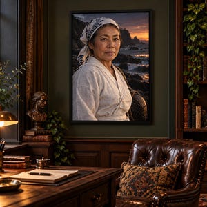 Framed Japanese Ama Diver Portrait Print | Ocean Woman Wall Art | Cinematic Fine Art Poster image 1