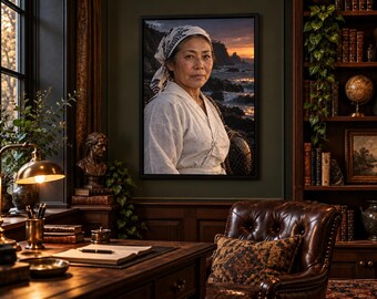 Framed Japanese Ama Diver Portrait Print | Ocean Woman Wall Art | Cinematic Fine Art Poster