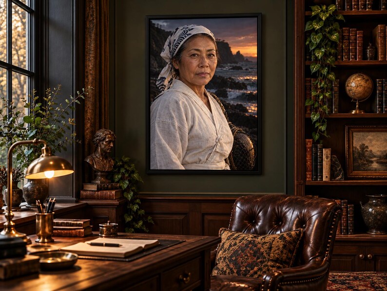 Framed Japanese Ama Diver Portrait Print | Ocean Woman Wall Art | Cinematic Fine Art Poster image 1