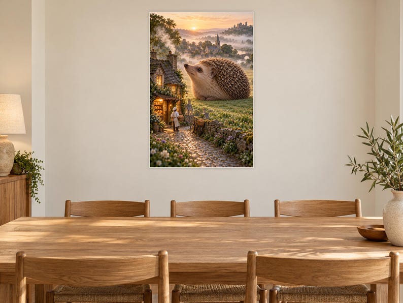 Hedgehog Art Print | Cozy Village Bakery Fantasy Wall Decor immagine 8