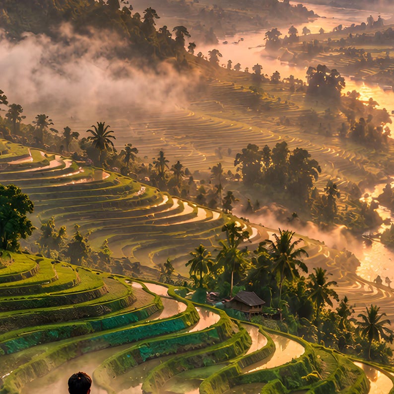 Rice Terraces Print | Asian Landscape Wall Art | Vietnam Green Terraces Poster image 2