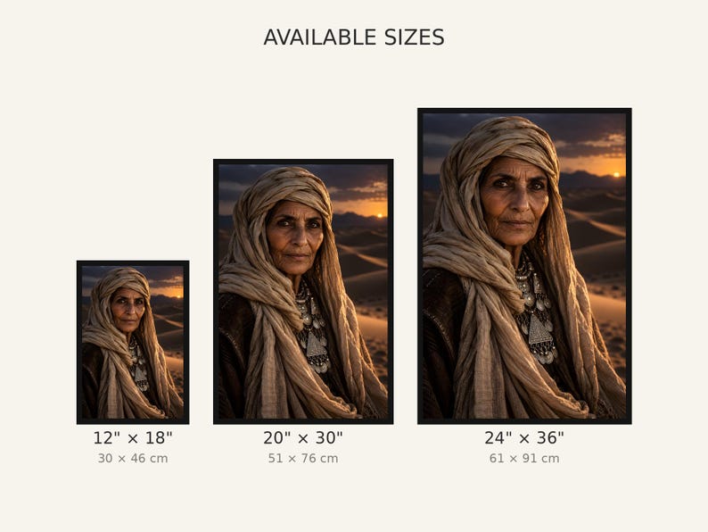 Framed Desert Nomad Woman Portrait Print | Bohemian Tribal Wall Art | Cinematic Character Poster image 3