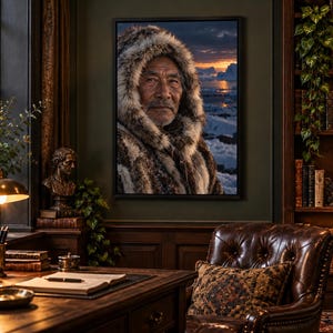 Arctic Elder Portrait Print | Moody Winter Character Wall Art | Cinematic Fine Art Poster image 1