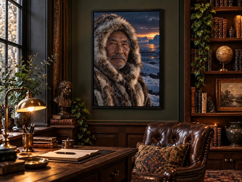 Arctic Elder Portrait Print | Moody Winter Character Wall Art | Cinematic Fine Art Poster image 1