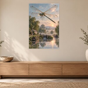 Dragonfly Art Print | Misty Canal Fantasy Wall Decor immagine 12