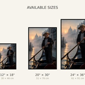 Framed Venetian Gondolier Print | Black Framed Wall Art | Venice Italy Portrait imagen 3