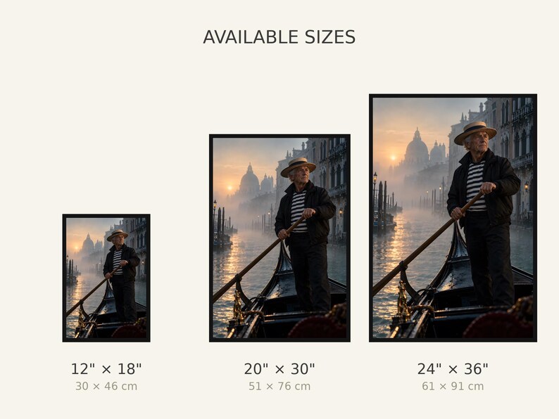Framed Venetian Gondolier Print | Black Framed Wall Art | Venice Italy Portrait imagen 3