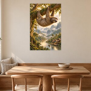 Sloth Art Print | Tropical River Village Fantasy Wall Decor image 9