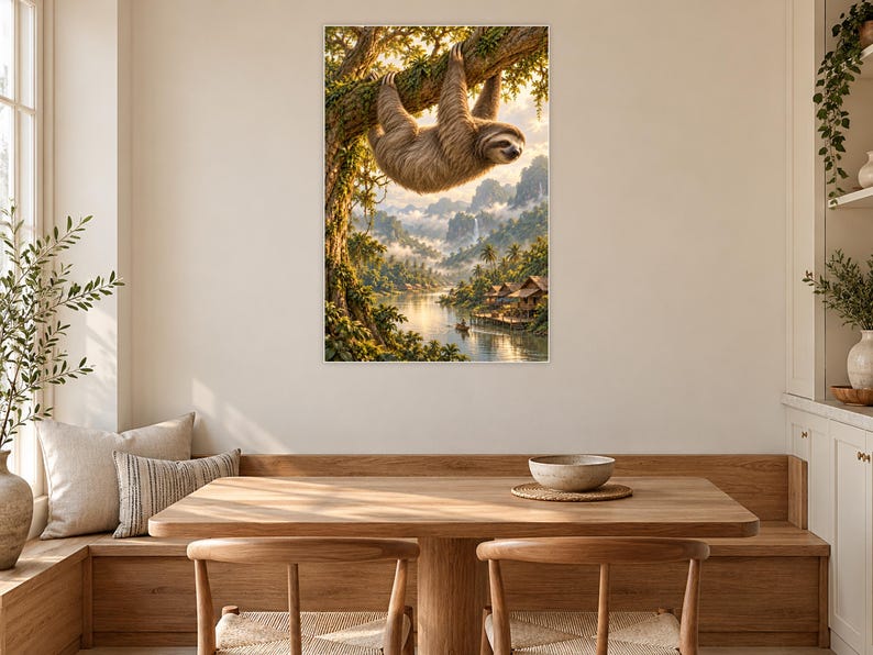 Sloth Art Print | Tropical River Village Fantasy Wall Decor image 9