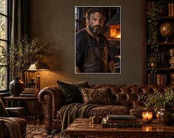 Blacksmith Portrait Print | Moody Artisan Character Wall Art | Rustic Forge Fine Art Poster