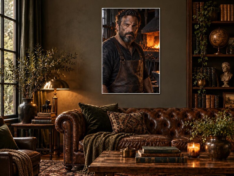 Blacksmith Portrait Print | Moody Artisan Character Wall Art | Rustic Forge Fine Art Poster image 1