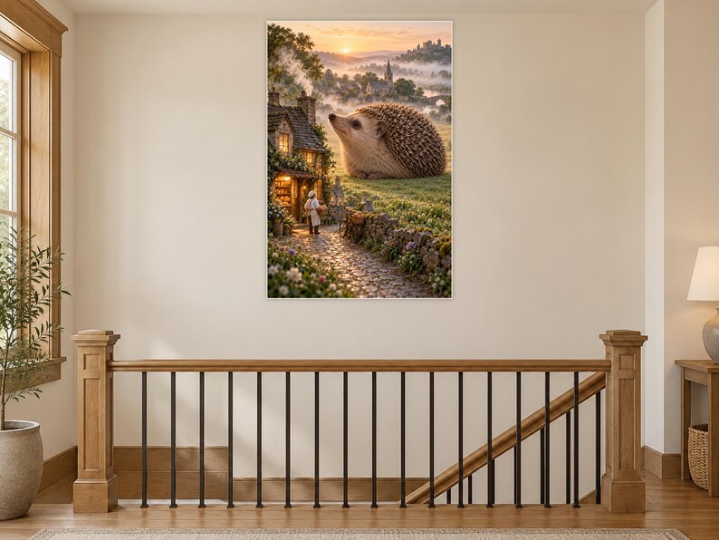 Hedgehog Art Print | Cozy Village Bakery Fantasy Wall Decor immagine 14