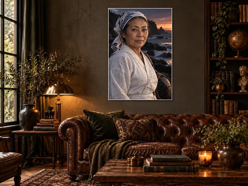 Japanese Ama Diver Portrait Print | Ocean Woman Wall Art | Cinematic Fine Art Poster image 1