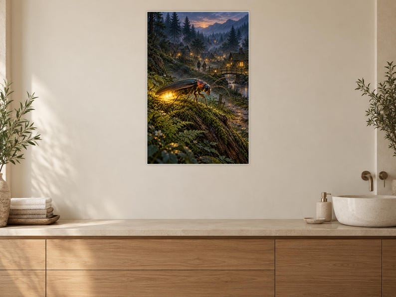 Firefly Art Print | Glowing Woodland Village Fantasy Wall Decor image 10