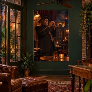 Jazz Trumpeter Print | New Orleans Night Portrait Wall Art | Cinematic Music Poster image 2