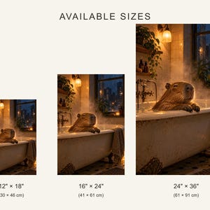 Capybara Bath Art Print | Cozy Amber Bathroom Wall Decor image 4